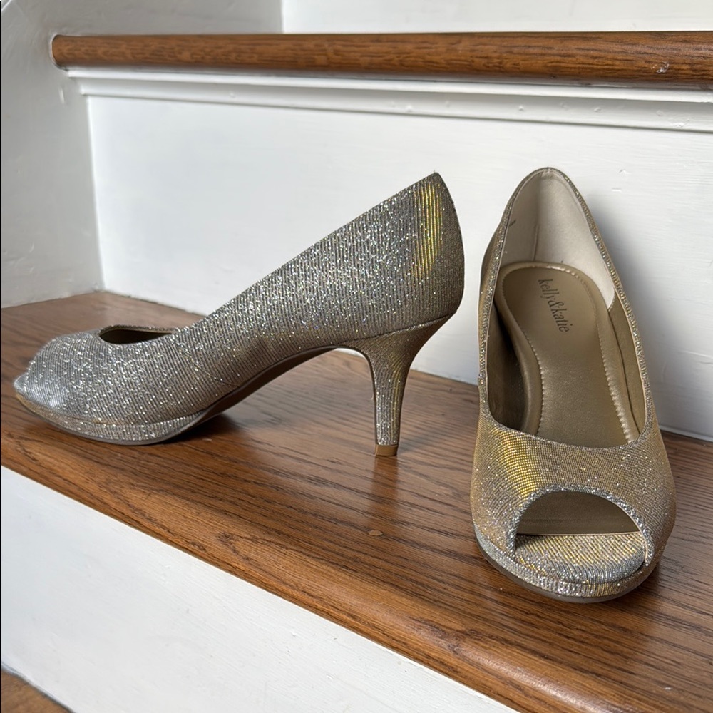 Silver, Gold Peep-Toe Women's Shoes